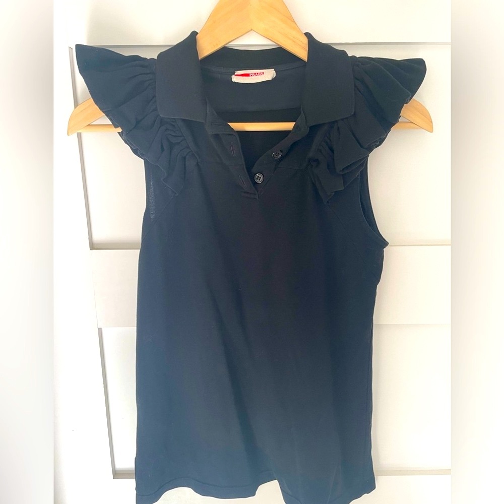 Prada Black Ruffled Sleeve Polo Top for Tennis